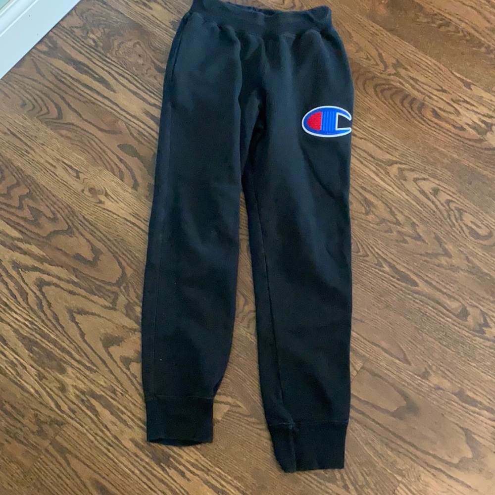 Champion black joggers with champion emblem
